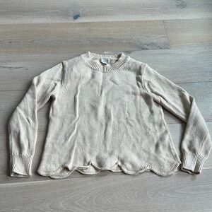 J by j crew Women' Cream knit Sweater scallop trim 100% cotton sz small